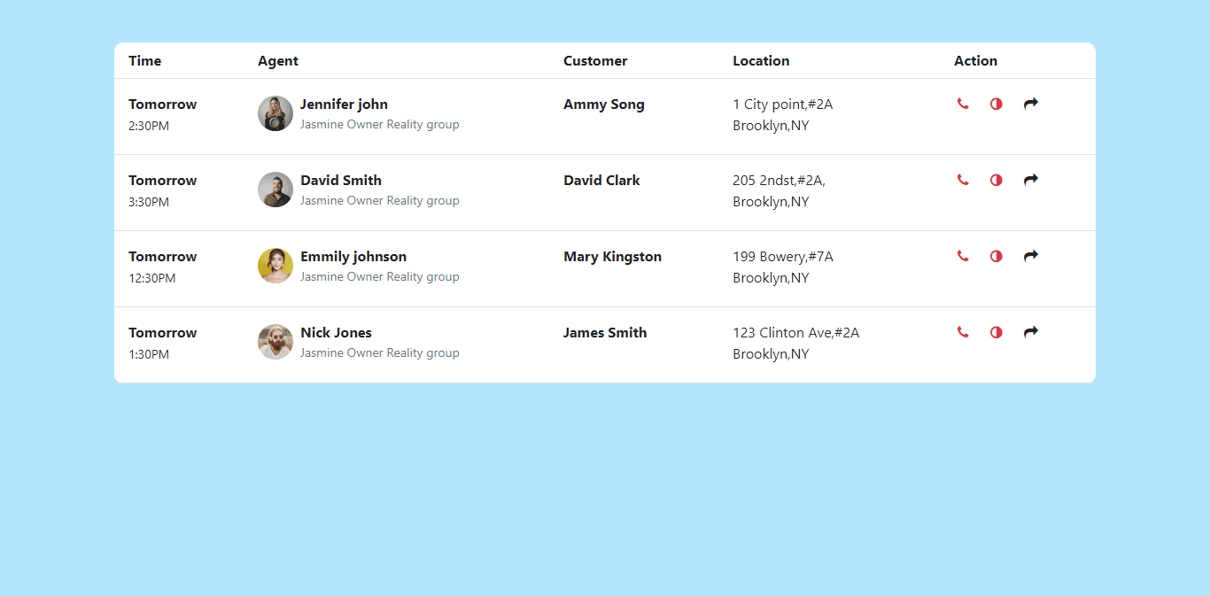 user table with column width