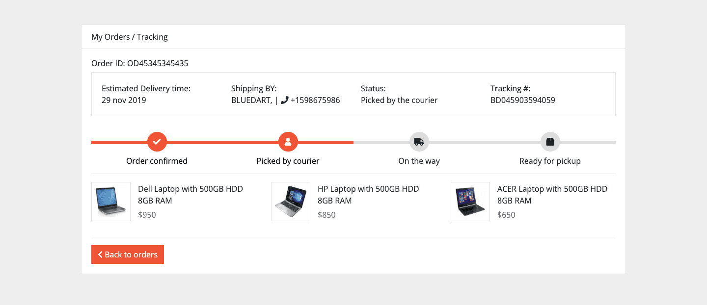 Order tracking template with all details