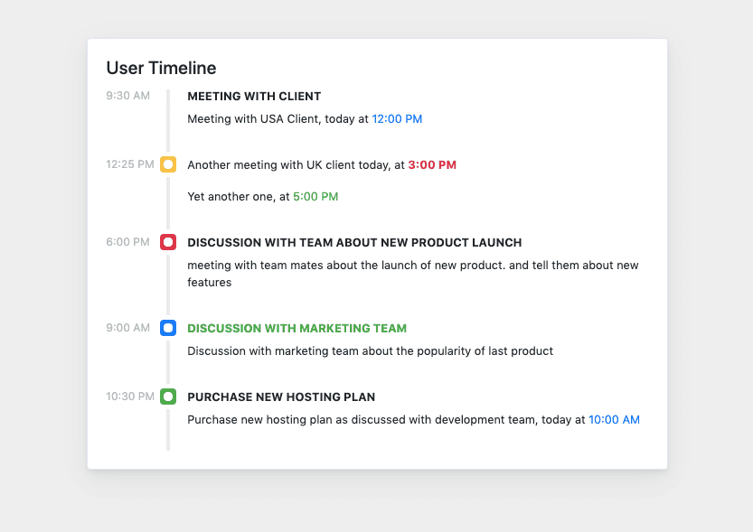 scrollable user timeline with time