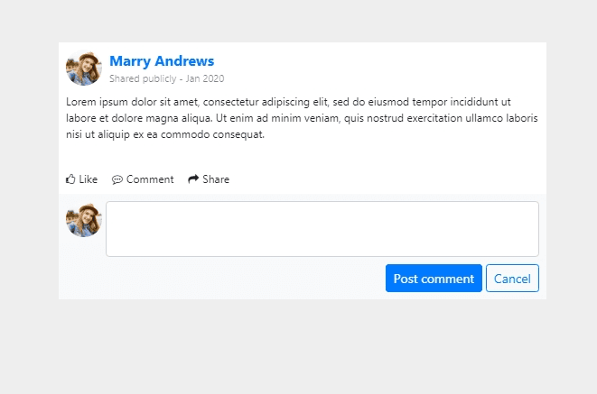 like comment share section with comment box
