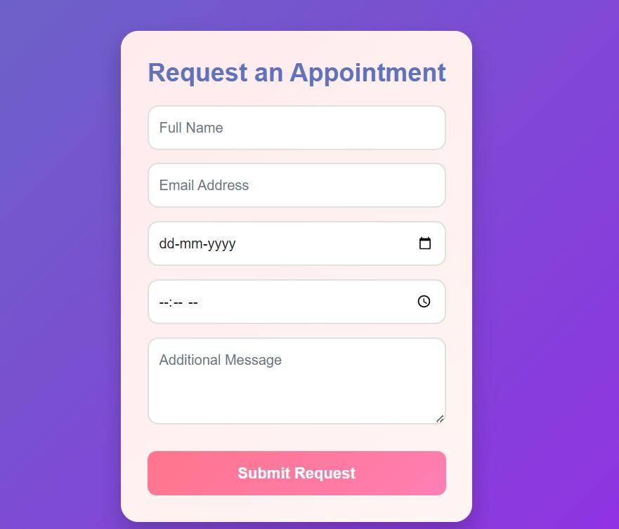 appointment request card with creative background and hover effort