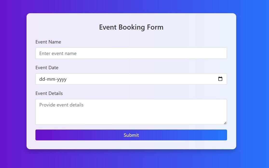 Event booking Form with creative background