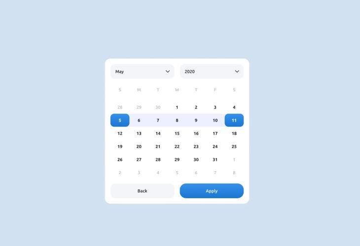 Calendar card with buttons hover effect