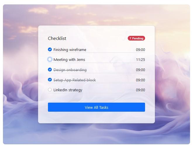 Checklist card with checkbox and text decoration