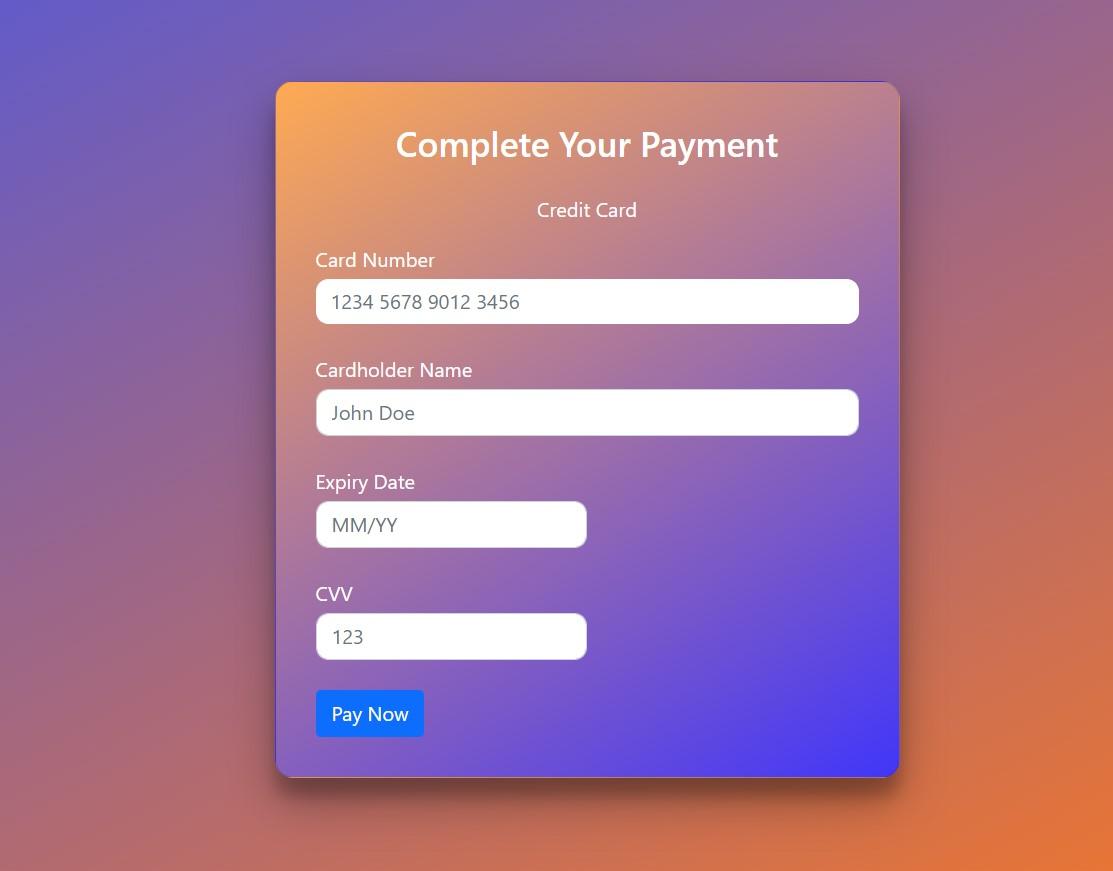 payment form with creative background