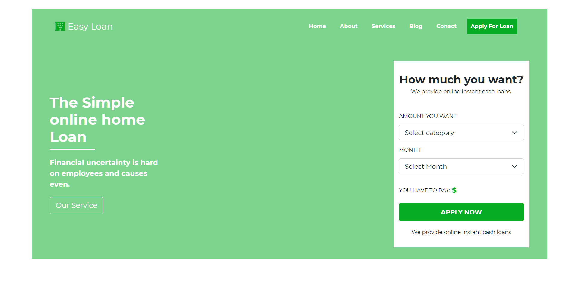 Loan form with navbar