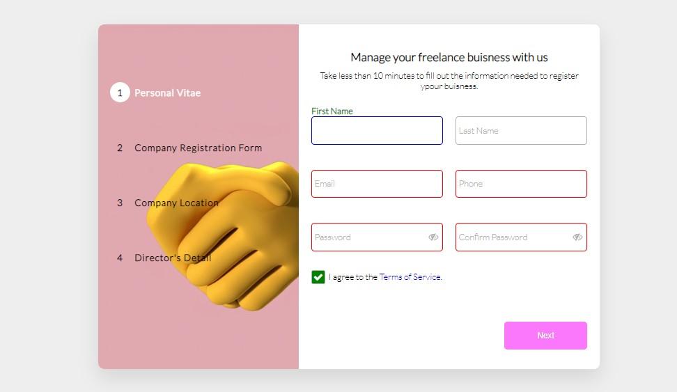 buisness registration multiform with progressbar and validation