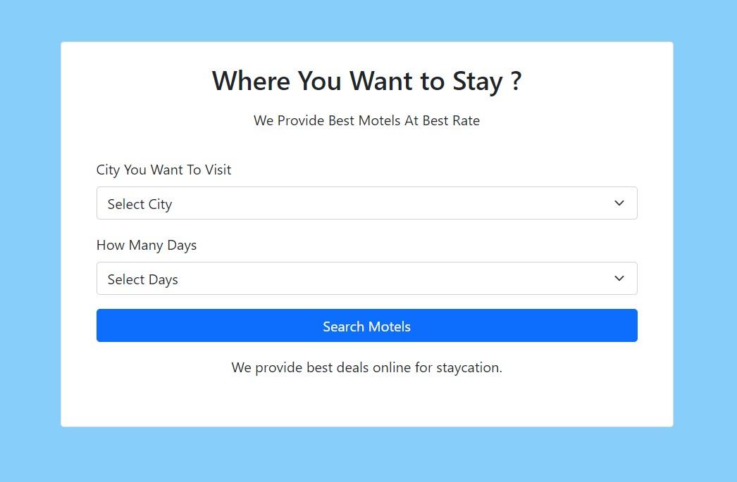 Search Motel Form With Drop Down