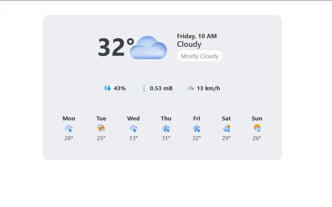 Weather card with temperature and icons