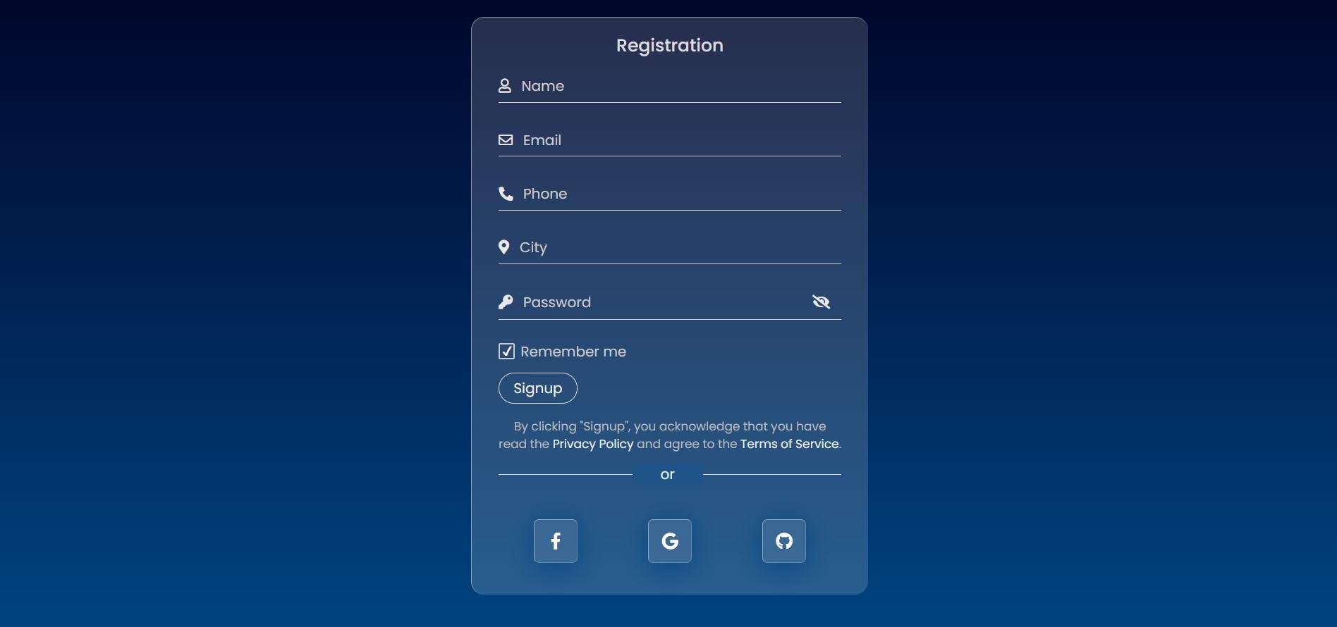 Registration form with dazzling effect using glassmorphism